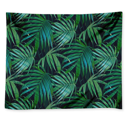 Dark Tropical Palm Leaves Pattern Print Tapestry