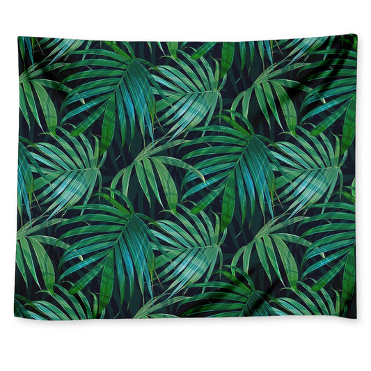 Dark Tropical Palm Leaves Pattern Print Tapestry