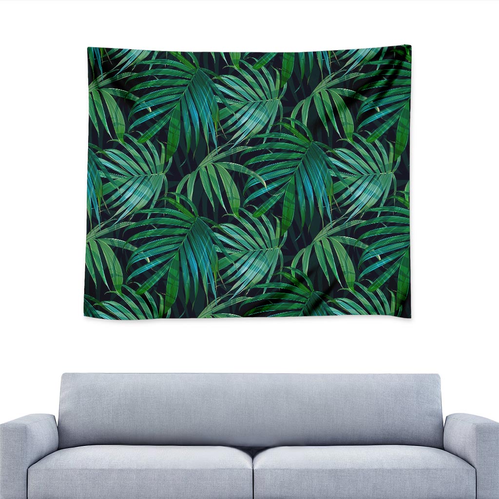 Dark Tropical Palm Leaves Pattern Print Tapestry