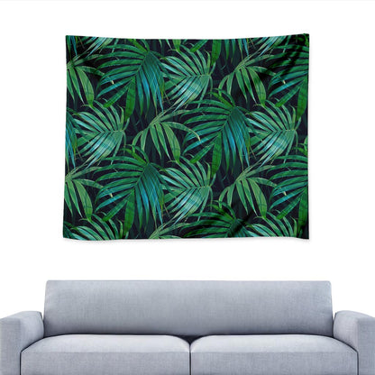 Dark Tropical Palm Leaves Pattern Print Tapestry