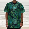 Dark Tropical Palm Leaves Pattern Print Textured Short Sleeve Shirt
