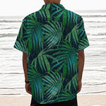 Dark Tropical Palm Leaves Pattern Print Textured Short Sleeve Shirt