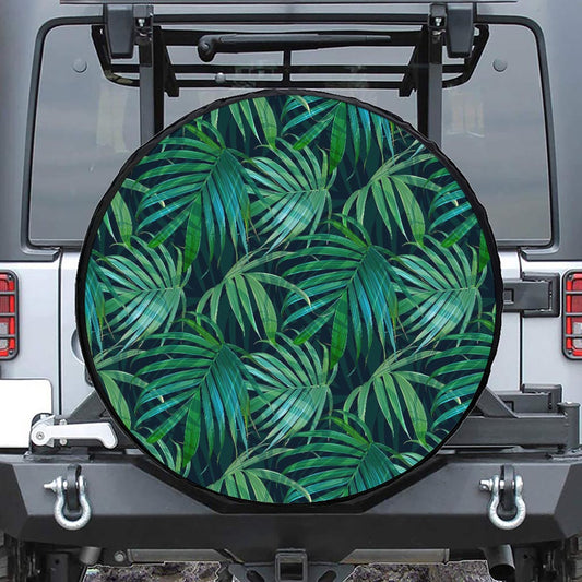 Dark Tropical Palm Leaves Pattern Print Tire Cover