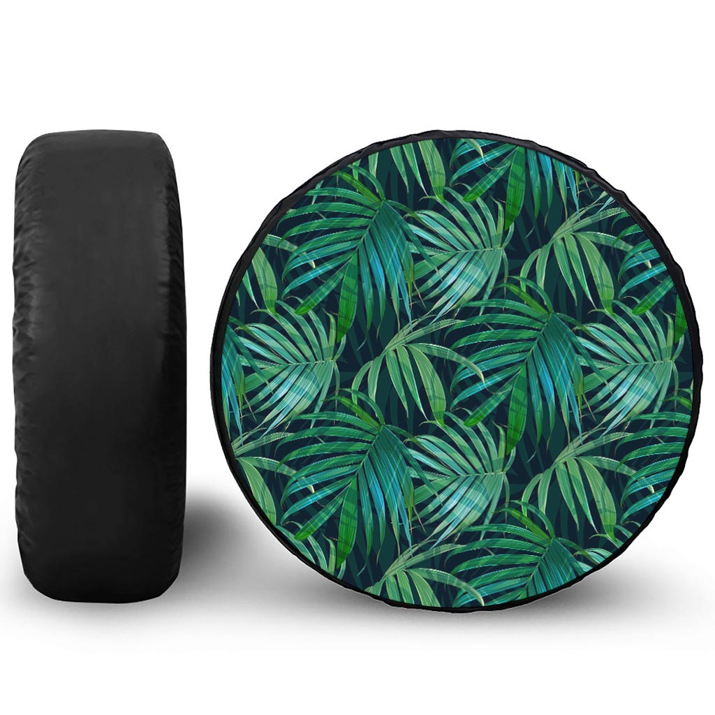 Dark Tropical Palm Leaves Pattern Print Tire Cover