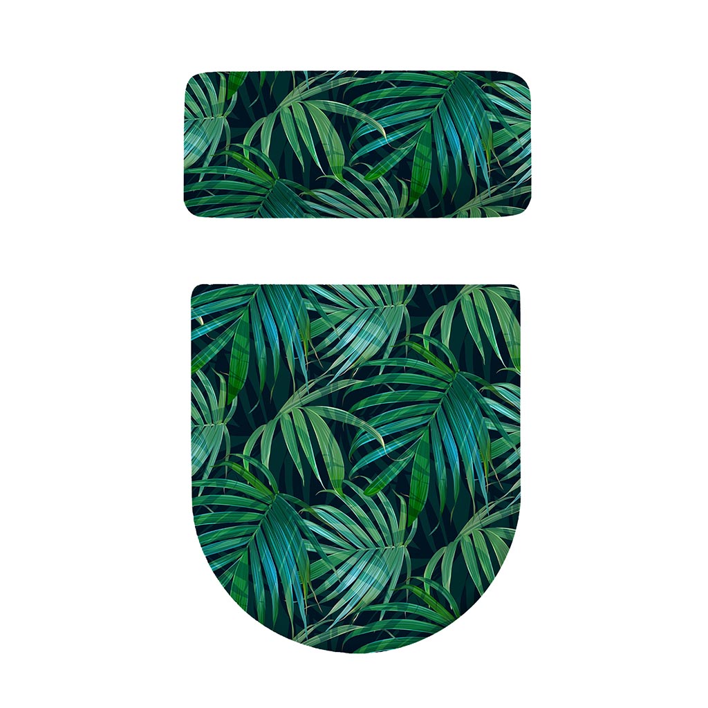 Dark Tropical Palm Leaves Pattern Print Toilet Lid And Tank Cover Set