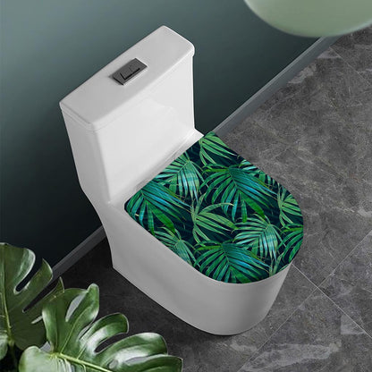 Dark Tropical Palm Leaves Pattern Print Toilet Lid Cover
