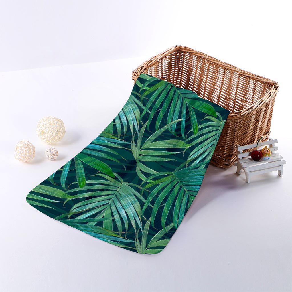 Dark Tropical Palm Leaves Pattern Print Towel