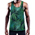 Dark Tropical Palm Leaves Pattern Print Men's Workout Tank Top