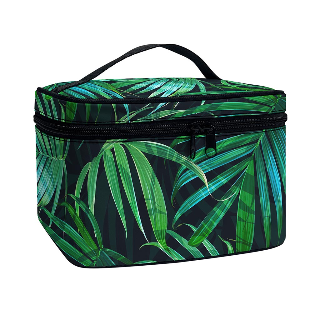 Dark Tropical Palm Leaves Pattern Print Travel Makeup Bag
