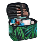 Dark Tropical Palm Leaves Pattern Print Travel Makeup Bag