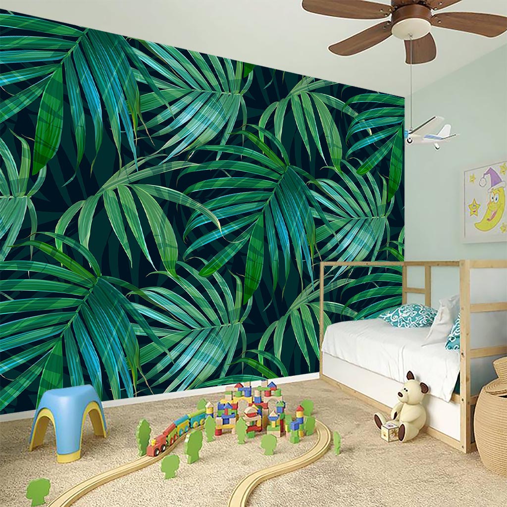 Dark Tropical Palm Leaves Pattern Print Wall Sticker