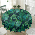 Dark Tropical Palm Leaves Pattern Print Waterproof Round Tablecloth