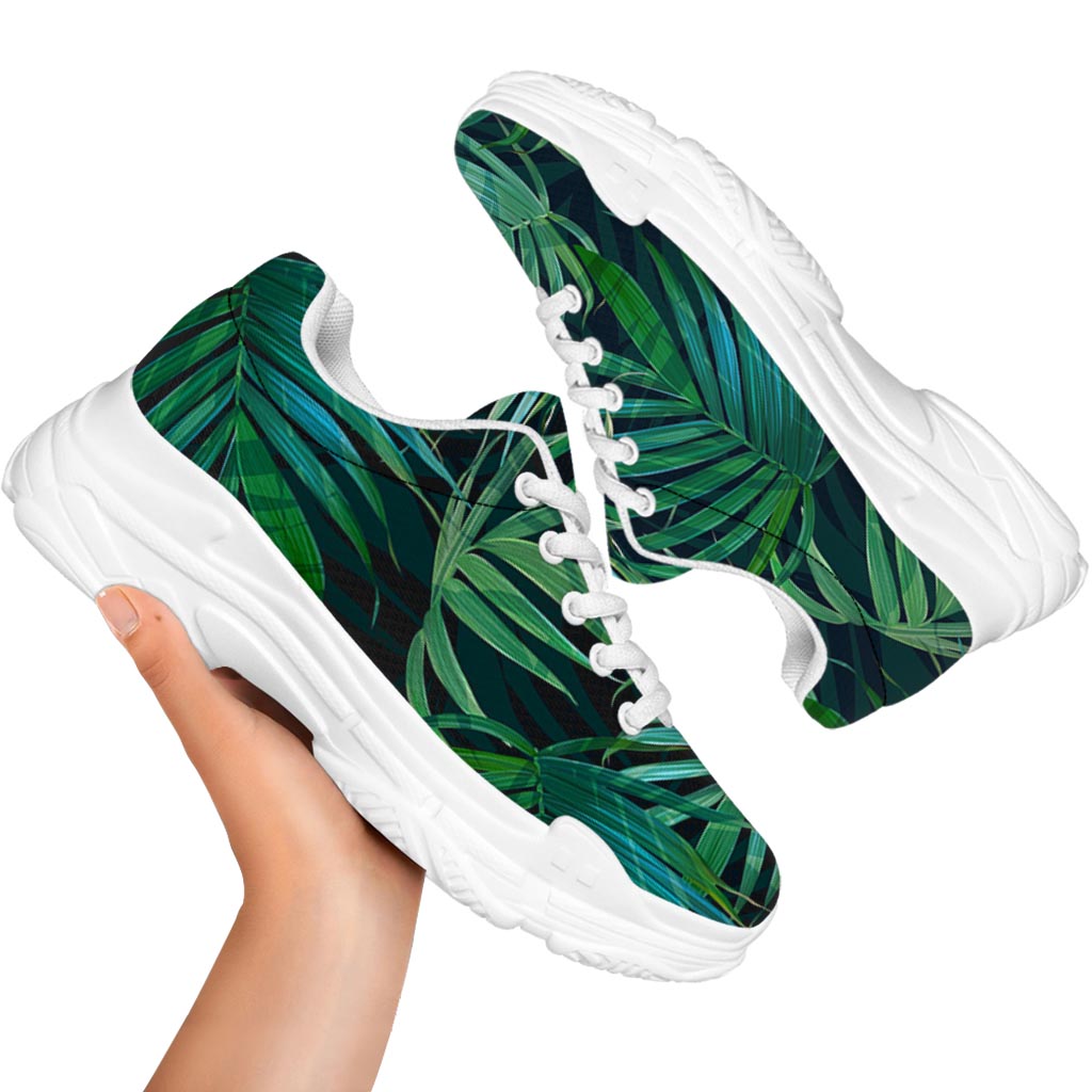 Dark Tropical Palm Leaves Pattern Print White Chunky Shoes