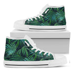 Dark Tropical Palm Leaves Pattern Print White High Top Sneakers