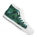 Dark Tropical Palm Leaves Pattern Print White High Top Sneakers