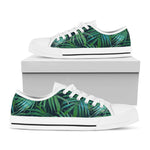 Dark Tropical Palm Leaves Pattern Print White Low Top Sneakers