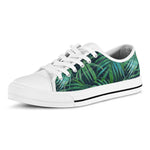 Dark Tropical Palm Leaves Pattern Print White Low Top Sneakers