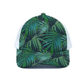 Dark Tropical Palm Leaves Pattern Print White Mesh Trucker Hat