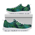 Dark Tropical Palm Leaves Pattern Print White Running Shoes