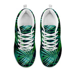 Dark Tropical Palm Leaves Pattern Print White Running Shoes