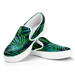 Dark Tropical Palm Leaves Pattern Print White Slip On Sneakers
