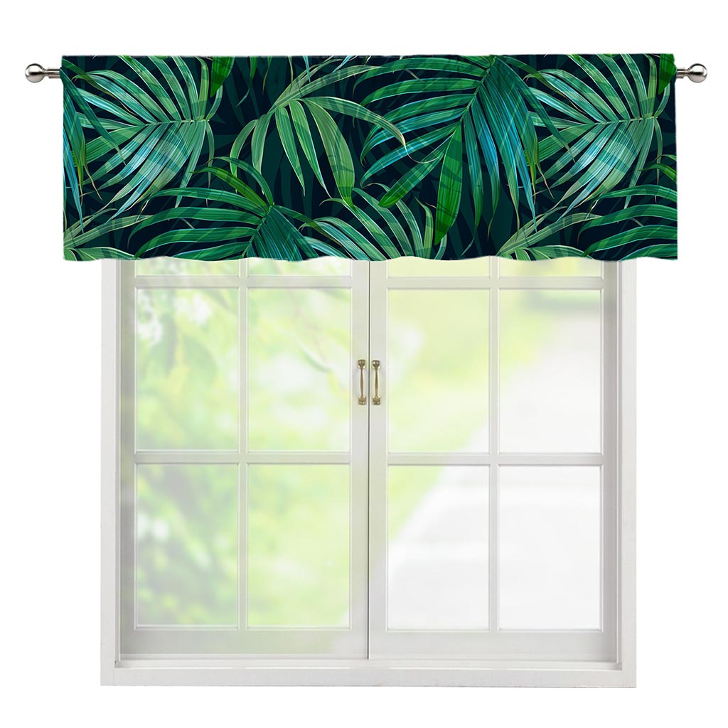 Dark Tropical Palm Leaves Pattern Print Window Valance