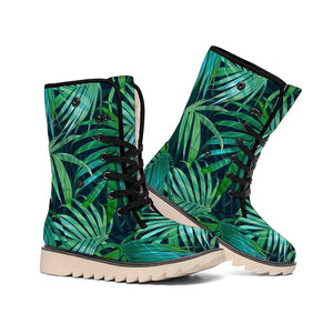 Dark Tropical Palm Leaves Pattern Print Winter Boots