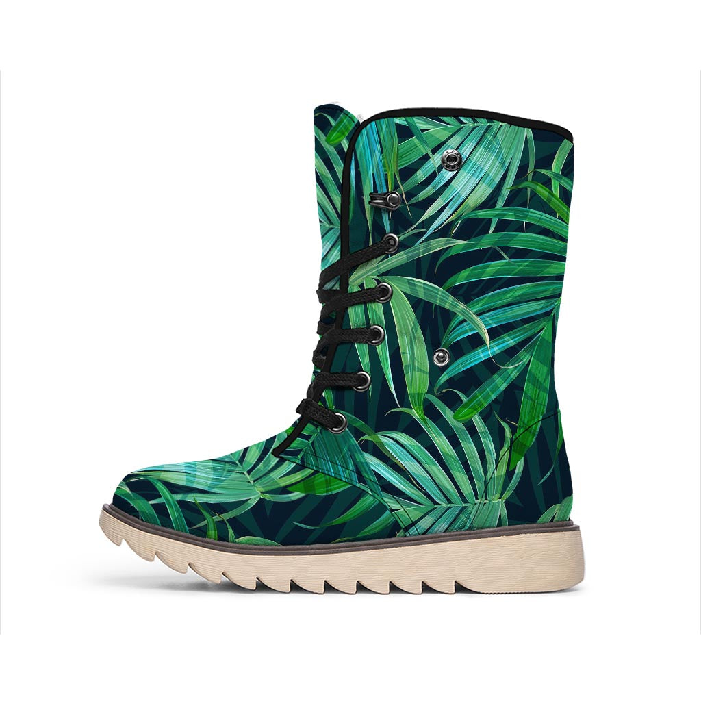 Dark Tropical Palm Leaves Pattern Print Winter Boots