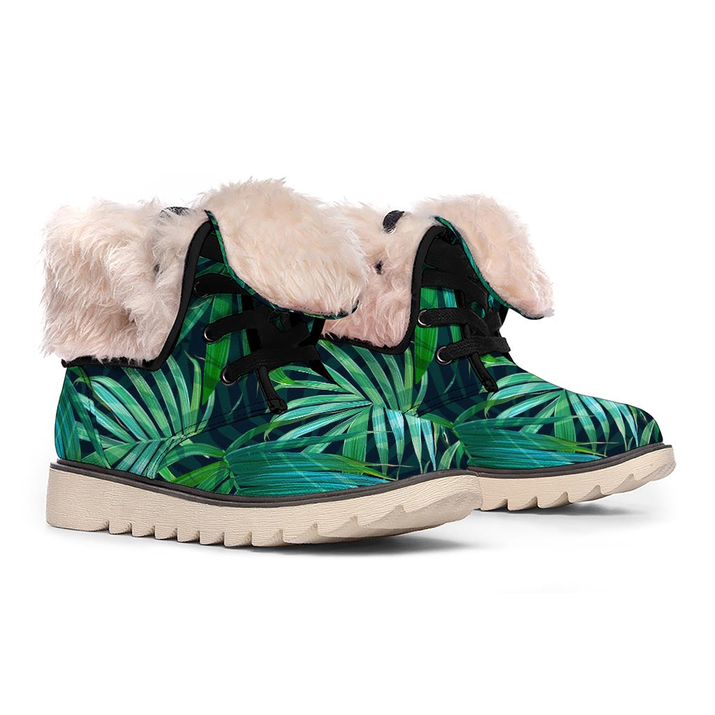 Dark Tropical Palm Leaves Pattern Print Winter Boots