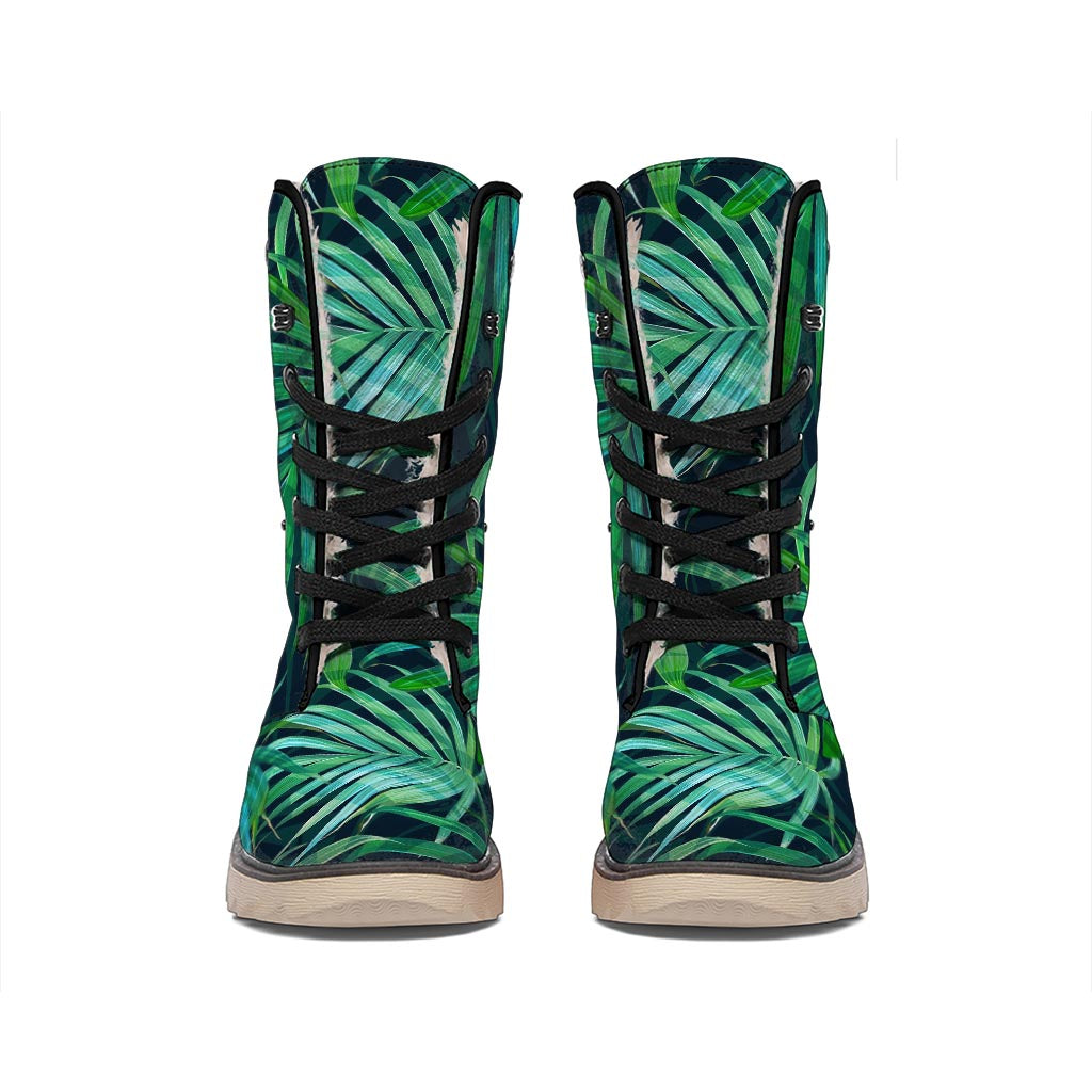 Dark Tropical Palm Leaves Pattern Print Winter Boots