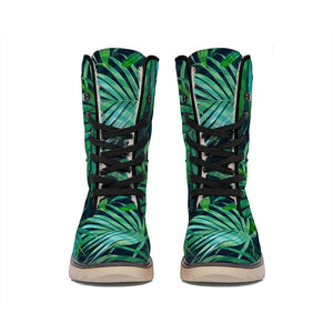 Dark Tropical Palm Leaves Pattern Print Winter Boots