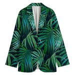 Dark Tropical Palm Leaves Pattern Print Women's Blazer