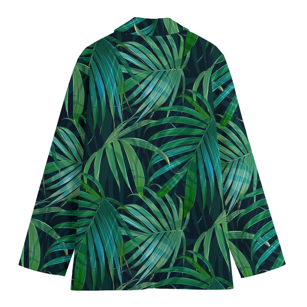 Dark Tropical Palm Leaves Pattern Print Women's Blazer