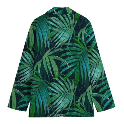 Dark Tropical Palm Leaves Pattern Print Women's Blazer