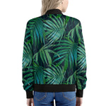 Dark Tropical Palm Leaves Pattern Print Women's Bomber Jacket