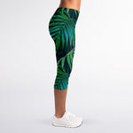 Dark Tropical Palm Leaves Pattern Print Women's Capri Leggings