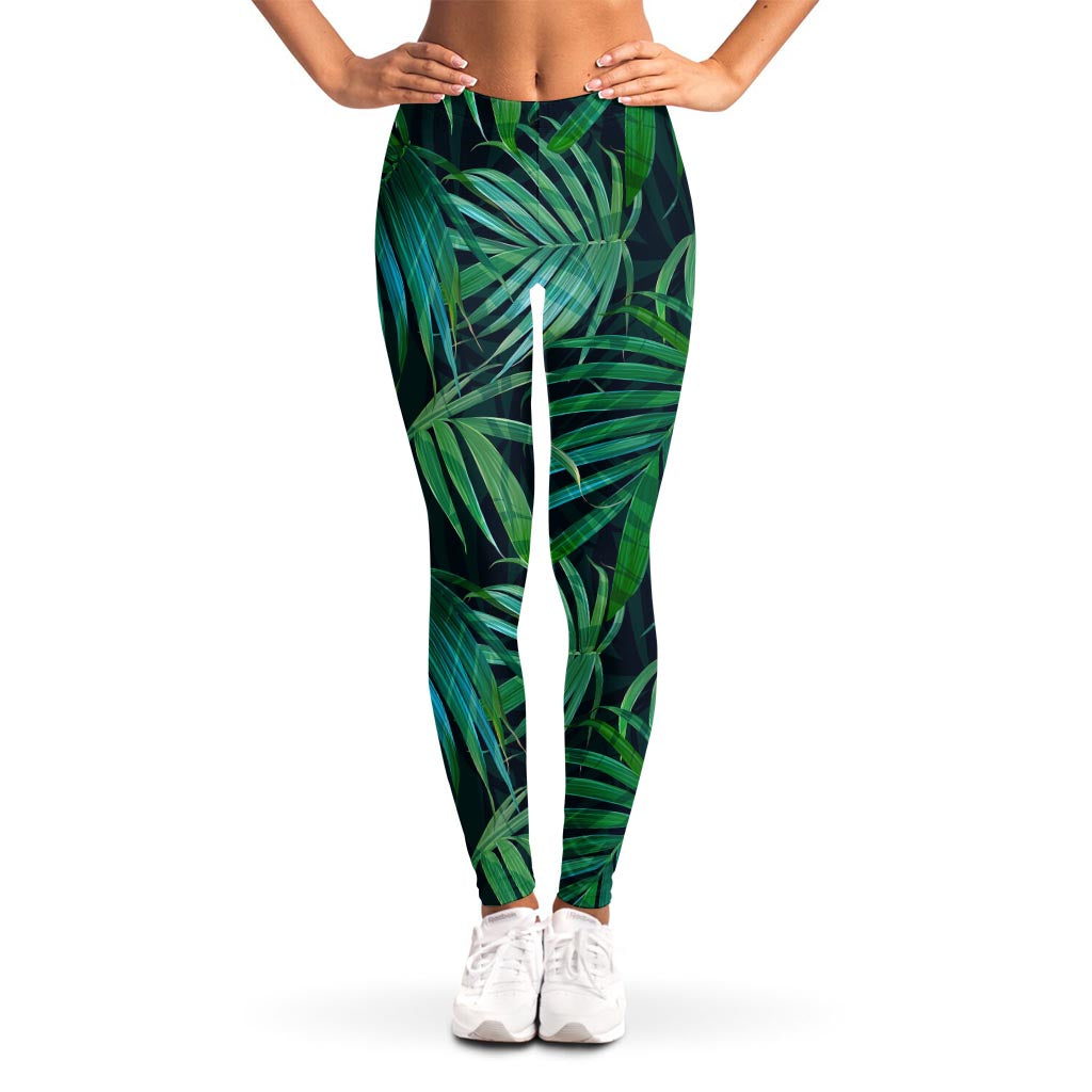 Dark Tropical Palm Leaves Pattern Print Women's Leggings