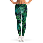 Dark Tropical Palm Leaves Pattern Print Women's Leggings