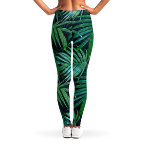 Dark Tropical Palm Leaves Pattern Print Women's Leggings