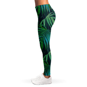 Dark Tropical Palm Leaves Pattern Print Women's Leggings