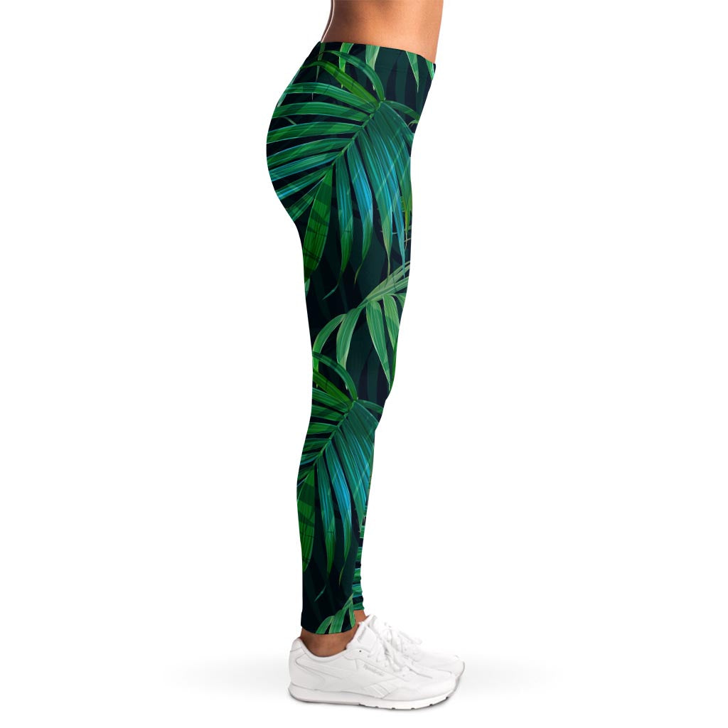 Dark Tropical Palm Leaves Pattern Print Women's Leggings