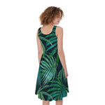 Dark Tropical Palm Leaves Pattern Print Women's Sleeveless Dress