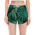 Dark Tropical Palm Leaves Pattern Print Women's Split Running Shorts