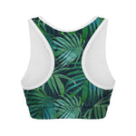 Dark Tropical Palm Leaves Pattern Print Women's Sports Bra