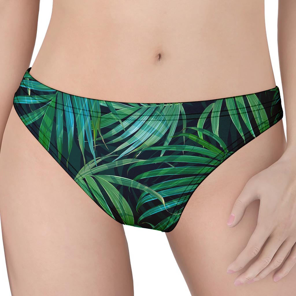 Dark Tropical Palm Leaves Pattern Print Women's Thong