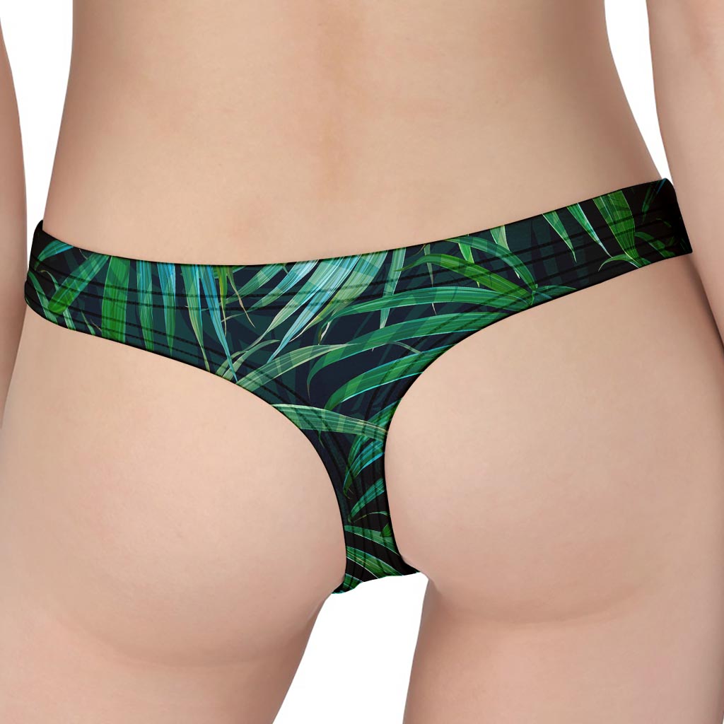 Dark Tropical Palm Leaves Pattern Print Women's Thong