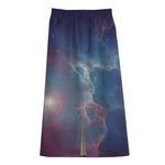 Dark Universe Galaxy Deep Space Print Cotton Front Slit Maxi Skirt