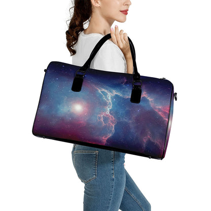 Dark Universe Galaxy Deep Space Print Leather Duffle Bag