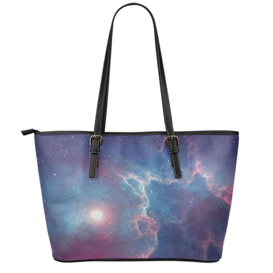 Dark Universe Galaxy Deep Space Print Leather Tote Bag