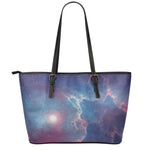 Dark Universe Galaxy Deep Space Print Leather Tote Bag